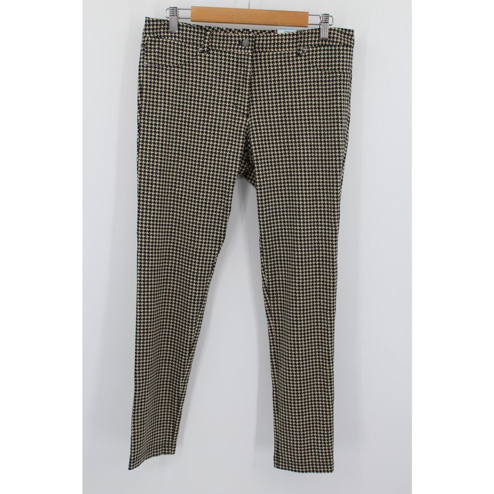 J McLaughlin Becca Jean Size 10 Black Sand Houndstooth Skinny Pants Stretch NEW